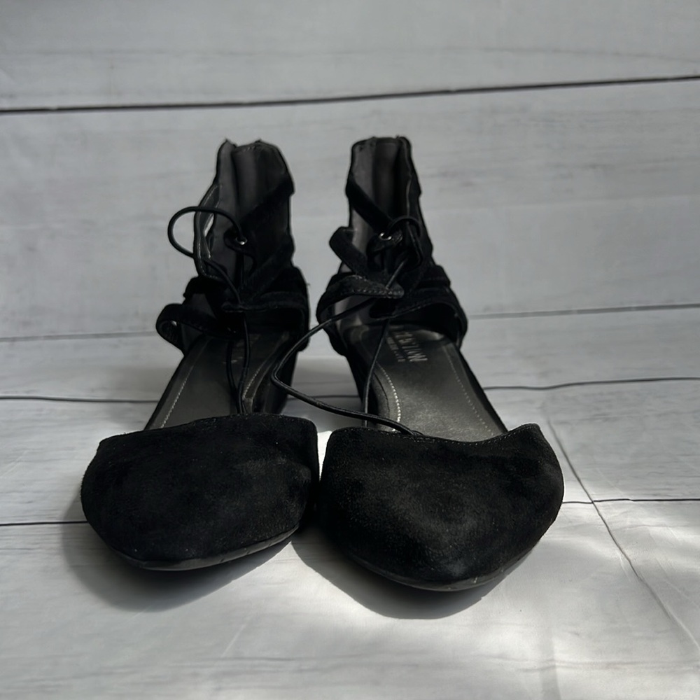 Reaction Kenneth Cole Black Heel With String Suede US 6.5 Med - Picture 2 of 10
